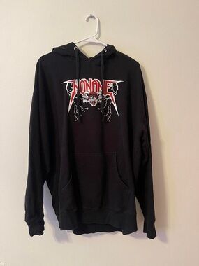 Jack Webber Black Graphic Hoodie with Red and White Skull Logo